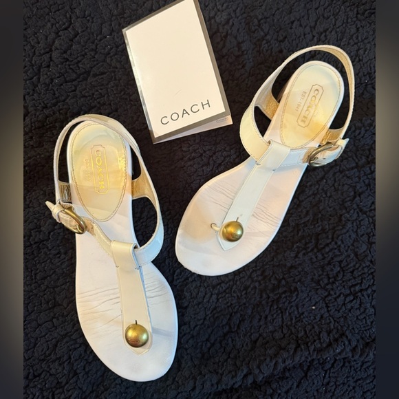 Coach Cream Sandals with Gold Buckle - Picture 9 of 14
